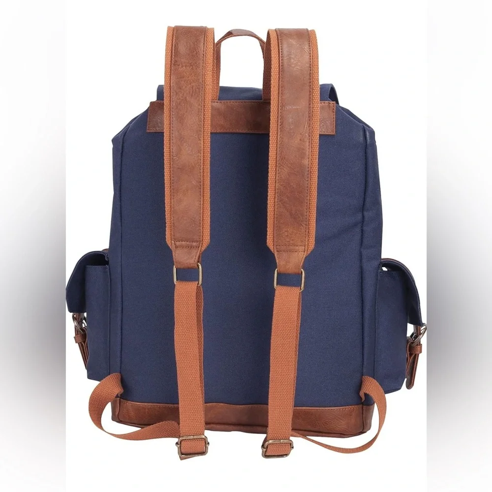 Rutland Navy and Brown Canvas Backpack EUC